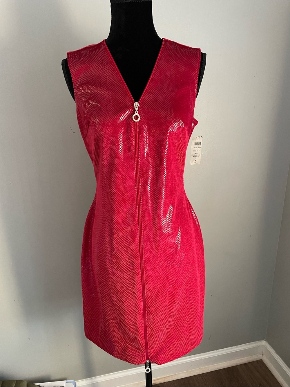 Cache vintage red faux snakeskin Sleeveless Zip-Front Mini Dress